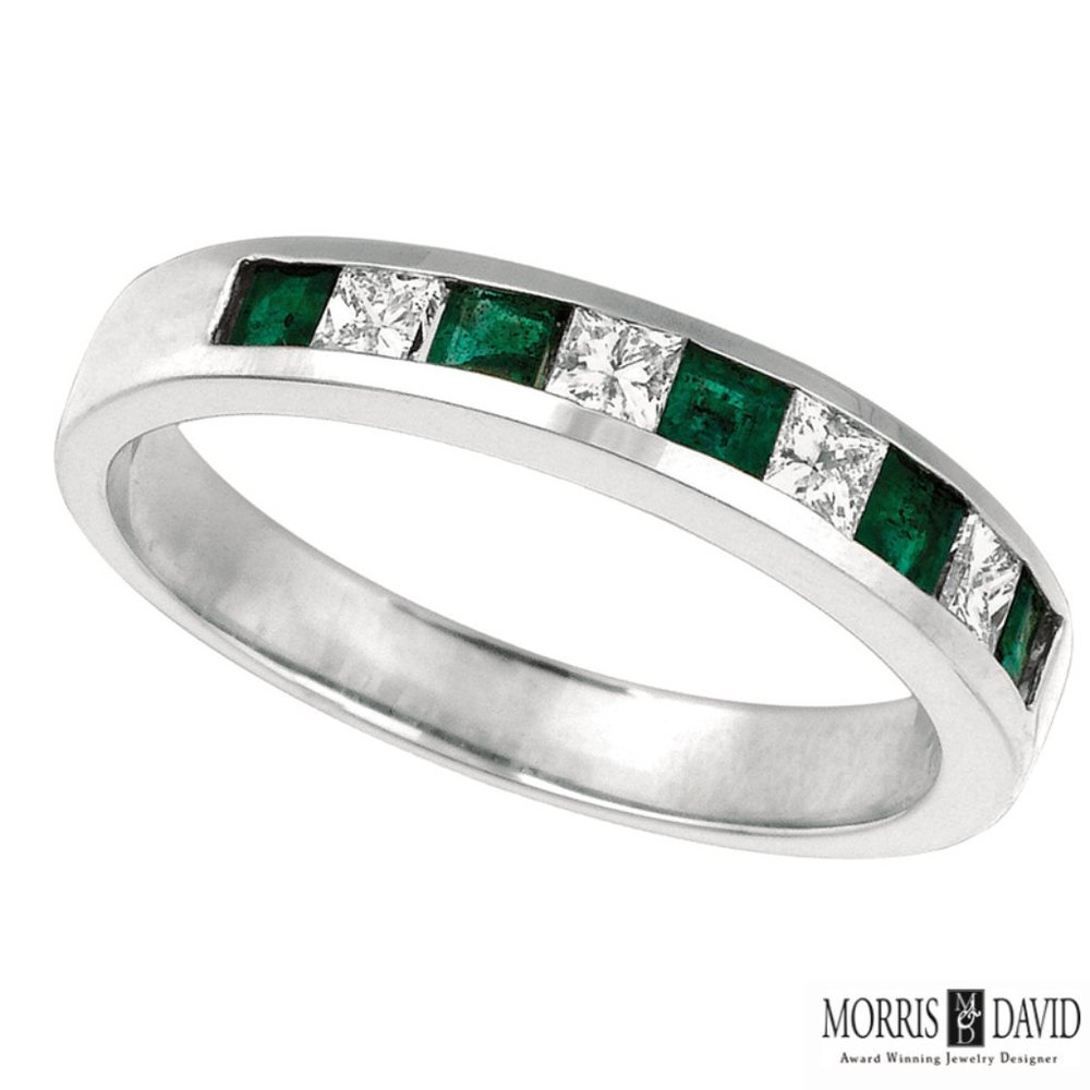 0.60 Carat Diamond and Emerald Princess Cut Ring